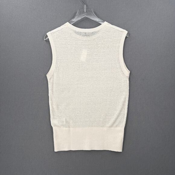 BANANA REPUBLIC Eliza LInen Blend Muscle Tank Top Small Cream Sleeveless Ribbed - Picture 4 of 14